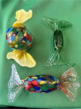 3 Handblown Glass Candy - Multicolor & Green